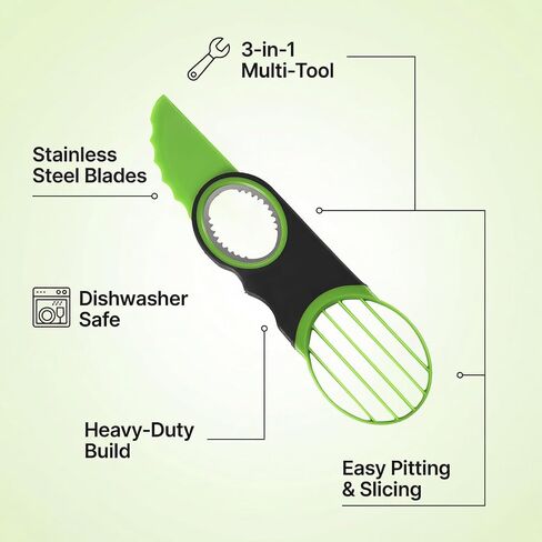 3-in-1 Avocado Slicer Tool - Stainless Steel Pit Remover, Peeler & Fruit Scooper, Non-Slip Ergonomic Grip, Dishwasher Safe (Green) in Kuwait