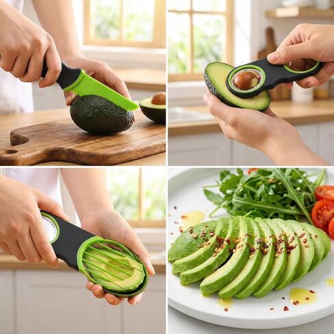 3-in-1 Avocado Slicer Tool - Stainless Steel Pit Remover, Peeler & Fruit Scooper, Non-Slip Ergonomic Grip, Dishwasher Safe (Green) in Kuwait