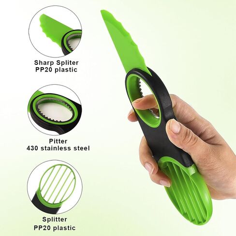 3-in-1 Avocado Slicer Tool - Stainless Steel Pit Remover, Peeler & Fruit Scooper, Non-Slip Ergonomic Grip, Dishwasher Safe (Green) in Kuwait
