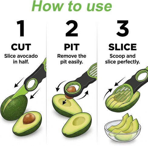 3-in-1 Avocado Slicer Tool - Stainless Steel Pit Remover, Peeler & Fruit Scooper, Non-Slip Ergonomic Grip, Dishwasher Safe (Green) in Kuwait