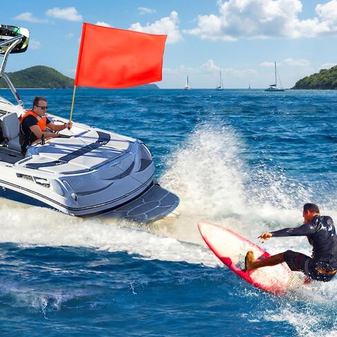 2-Pack Orange Boat Safety Flags with 46" Foldable Aluminum Pole – Extra-Large (30" x 23") High-Visibility "Skier Down" Flag for Water Skiing, Wakeboarding, Tubing, Kayaking, Fishing, and Boating in Kuwait