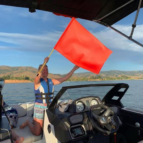 2-Pack Orange Boat Safety Flags with 46" Foldable Aluminum Pole – Extra-Large (30" x 23") High-Visibility "Skier Down" Flag for Water Skiing, Wakeboarding, Tubing, Kayaking, Fishing, and Boating in Kuwait