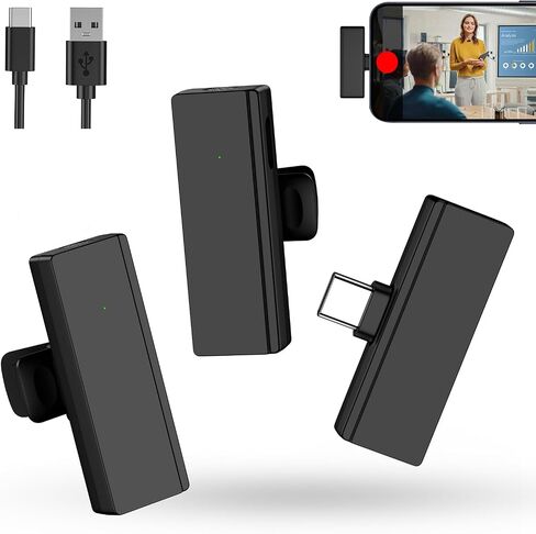 USB C Wireless Lavalier Microphone,Noise Canceling Lapel Mic for iPhone 17e 17 16 15 Pro Max,Samsung S26 S25,2Pack Wireless Clip on Recording Mic,Type C Mini Lav Mic for Interview Video YouTube TikTok in Kuwait