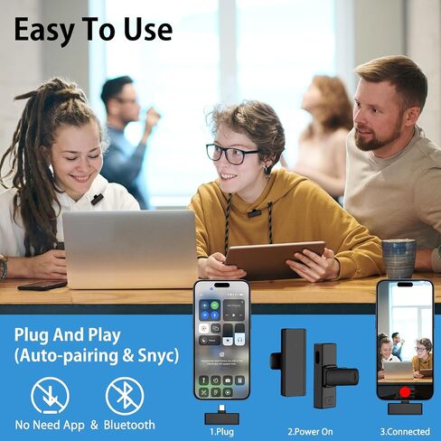 USB C Wireless Lavalier Microphone,Noise Canceling Lapel Mic for iPhone 17e 17 16 15 Pro Max,Samsung S26 S25,2Pack Wireless Clip on Recording Mic,Type C Mini Lav Mic for Interview Video YouTube TikTok in Kuwait