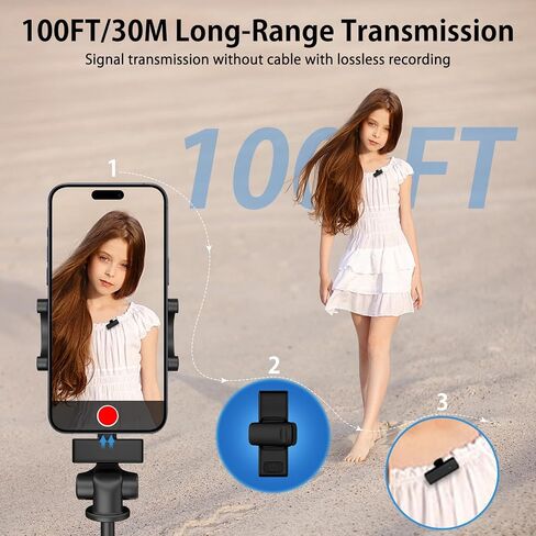 USB C Wireless Lavalier Microphone,Noise Canceling Lapel Mic for iPhone 17e 17 16 15 Pro Max,Samsung S26 S25,2Pack Wireless Clip on Recording Mic,Type C Mini Lav Mic for Interview Video YouTube TikTok in Kuwait