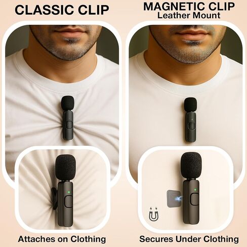 مشبك مغناطيسي لميكروفون Lavalier اللاسلكي مع حامل مغناطيسي جلدي - حامل مغناطيسي قوي 360 درجة لميكروفون Mini Mic Pro، MAYBESTA، Bulatry، PQRQP - حامل ميكروفون غير مرئي بدون استخدام اليدين للقميص in Kuwait