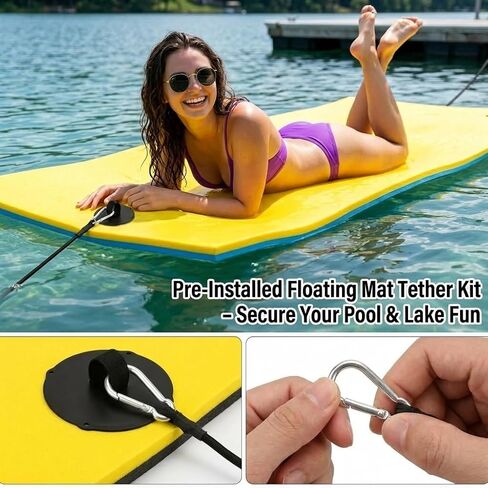 MEITITI Water Mat Tether and Anchor Kit with 118 Inch Heavy Duty Bungee Cord,Universal Floating Water Mat Tether Kit,Inflatable Lake Pad Anchor Straps and Rustproof Grommets,for All Foam Water Pads in Kuwait