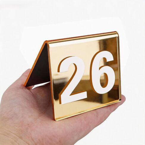 Table Numbers 1-25, 3.5x3 Inch Mirrored Gold Acrylic Tent Style Number Signs, Double Sided Wedding Reception Party Restaurant Table Decorations in Kuwait
