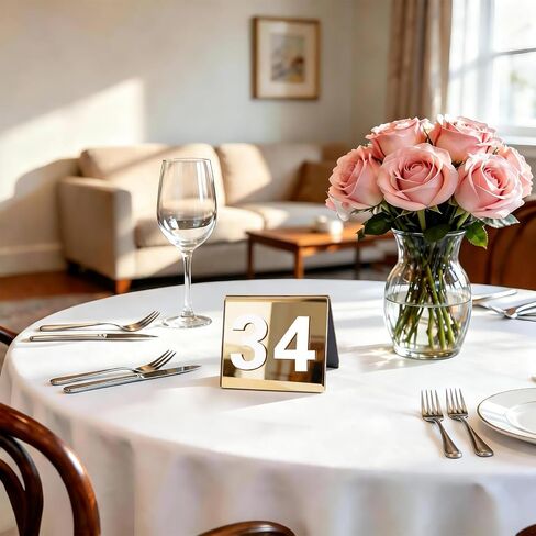 Table Numbers 1-25, 3.5x3 Inch Mirrored Gold Acrylic Tent Style Number Signs, Double Sided Wedding Reception Party Restaurant Table Decorations in Kuwait