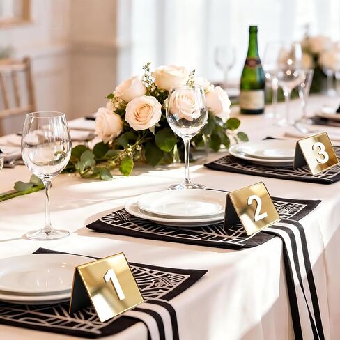 Table Numbers 1-25, 3.5x3 Inch Mirrored Gold Acrylic Tent Style Number Signs, Double Sided Wedding Reception Party Restaurant Table Decorations in Kuwait