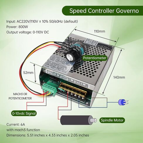 RATTMMOTOR 800W Mach3 Fuction CNC Spindle Motor Speed Controller 6A Power Supply Converter AC110V/220V Compatible with 800W Spindle Motor for CNC Router Milling Machine in Kuwait