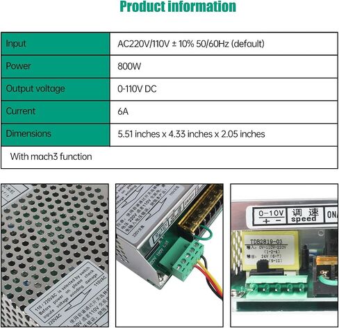 RATTMMOTOR 800W Mach3 Fuction CNC Spindle Motor Speed Controller 6A Power Supply Converter AC110V/220V Compatible with 800W Spindle Motor for CNC Router Milling Machine in Kuwait