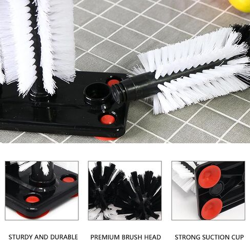 360°Glass cup cleaning brush,Water Bottle Cleaning Glass Washer Cup Sink Washer Brush with Suction Base Bristle Brushfor Sink,3Head Flexible Bristles Double Sided Glass cup cleaning brush(Black+White) in Kuwait