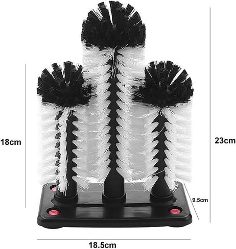 360°Glass cup cleaning brush,Water Bottle Cleaning Glass Washer Cup Sink Washer Brush with Suction Base Bristle Brushfor Sink,3Head Flexible Bristles Double Sided Glass cup cleaning brush(Black+White) in Kuwait