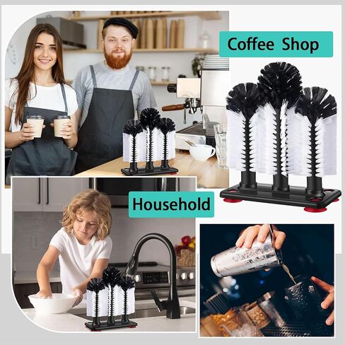 360°Glass cup cleaning brush,Water Bottle Cleaning Glass Washer Cup Sink Washer Brush with Suction Base Bristle Brushfor Sink,3Head Flexible Bristles Double Sided Glass cup cleaning brush(Black+White) in Kuwait