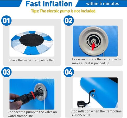 10/12/15FT Inflatable Water Trampoline for Lake, Floating Water Trampoline with Rope Ladder and Mooring Ropes Without Pump Blue (10FT Blue-White) in Kuwait