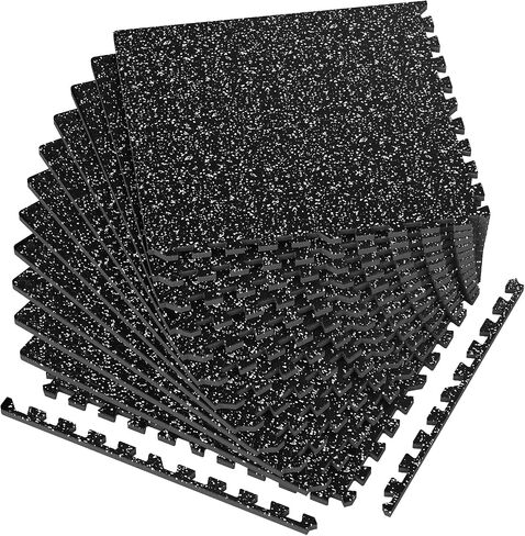 1/2in Thick 48 Sq Ft Rubber Top High Density EVA Foam Exercise Gym Mats Non-Slip 12 Pcs - Interlocking Puzzle Floor Tiles for Home Gym Heavy Workout Equipment Flooring - 24 x 24in Tile, Black & White in Kuwait
