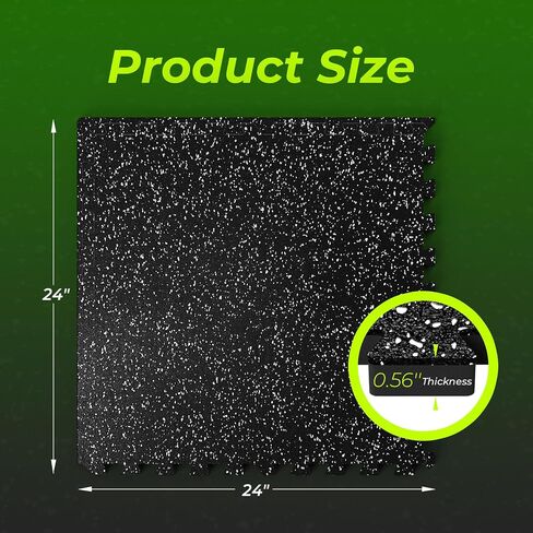 1/2in Thick 48 Sq Ft Rubber Top High Density EVA Foam Exercise Gym Mats Non-Slip 12 Pcs - Interlocking Puzzle Floor Tiles for Home Gym Heavy Workout Equipment Flooring - 24 x 24in Tile, Black & White in Kuwait