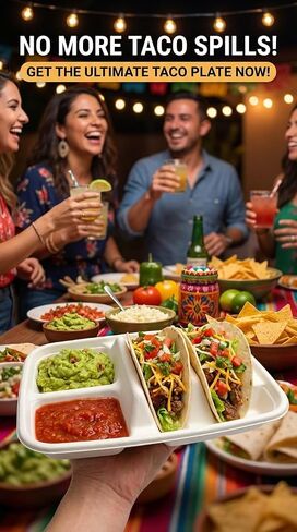 لوحات تاكو يمكن التخلص منها ل 2 من Tacos & 2 - 50 حزمة | لوحات الورق المتميزة مع المقسمات ، حامل Fiesta Taco ، Taco Stand for Taco Tuesday & Taco Bar Serning Set Taco Plates (50 لوحة) in Kuwait