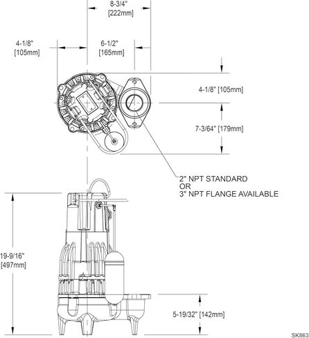 Zoeller 293-0014, Model G293, Waste-Mate 290 Series, High Head Sewage Submersible Pump, 1 HP, 460 V, 3 Phase, 4.0 Amps, Single Seal, 2" NPT Discharge, 122 GPM Max, 51 ft Max Head, 20 ft Cord, Manual in Kuwait