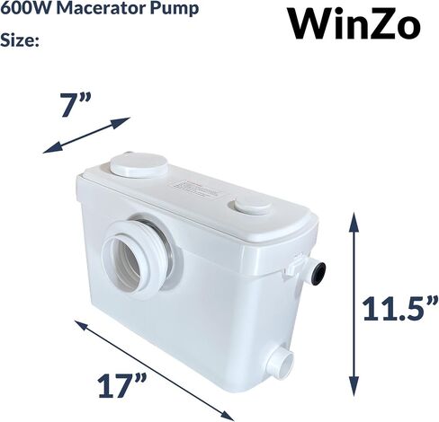 مضخة مياه الصرف الصحي WinZo WL600B Macerator بقدرة 600 وات مع 3 مداخل مياه للمرحاض الخلفي الخلفي والطابق السفلي للمطبخ وحوض الحمام والغسيل في الغسالة in Kuwait