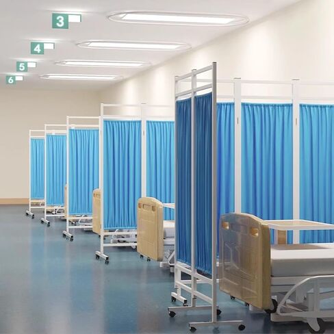 Portable 4-Panel Mcal Screen with Wheels - Foldable Privacy Partition for Patient Waiting Room - Easy to Move White Medical Privacy Divider in Kuwait