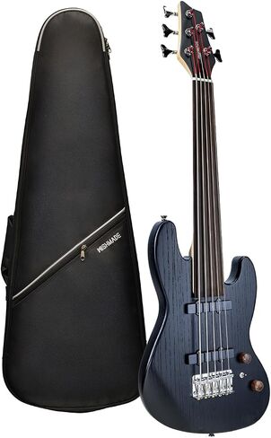 WishMade Fretless Travel Electric 4 String Bass Guitar المحمولة قصيرة المدى القيثارات الصغيرة مع Gigbag رقبة القيقب (أسود) in Kuwait