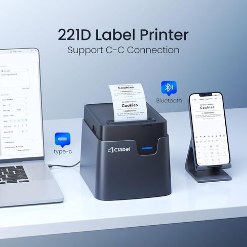 CLABEL Label Maker, Thermal Barcode Printer with No Bound Consumables, Bluetooth & USB Connection, Supports Various Sized 0.98"-1.96", Label Printer for Small Business in Saudi Arabia
