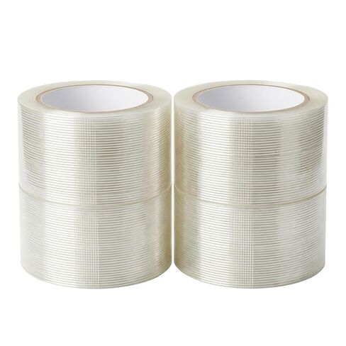 4 Roll Mono Filament Strapping Tape Heavy Duty Packing Tape, 1.77 Inch x 800 Inch 5.5 Mil, Transparent Fiberglass Reinforced Packaging Tape for Pallet Wrap Bundling Moving Warehouse in Kuwait