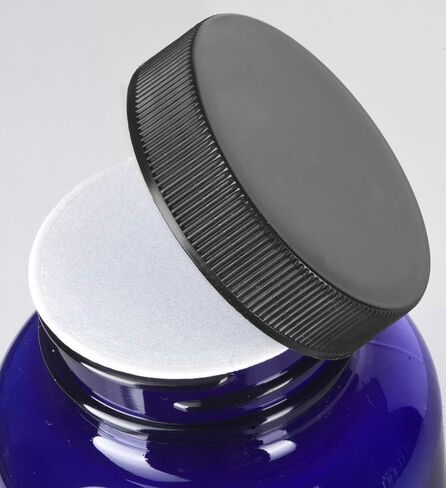 JUVITUS (6 pack) 8 oz Cobalt PET Plastic Packer Bottle with Black Ribbed Lid + Labels in Kuwait