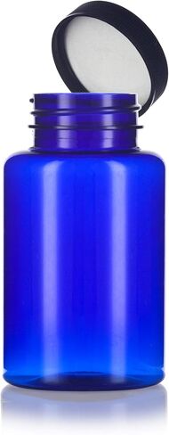 JUVITUS (6 pack) 8 oz Cobalt PET Plastic Packer Bottle with Black Ribbed Lid + Labels in Kuwait