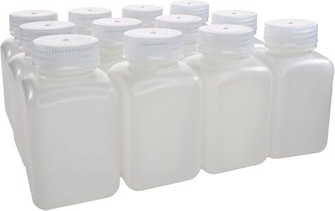 EISCO - Pack of 12, 250mL Square HDPE Reagent Bottles with Wide Mouth Polypropylene Caps, Translucent, Non-Sterile, Chemical Resistant, Leak-Proof, -100°C to 120°C, Ideal for Lab and Industrial Use in Kuwait