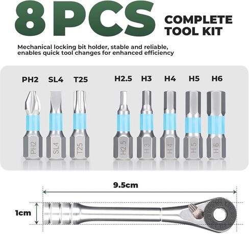 ROCKBROS Bike Repair Tool Kit Set,Portable Reversible Ratchet Set,Multi functional bicycle Repair Tool Set with 8 Bits in Kuwait