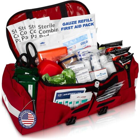 MFASCO Comprehensive School Classroom First Aid Kit - Red First Aid Trauma Bag - Emergency Bag with 200+ Supplies for First Responder - Economical for Schools & Groups - 10.5 x 7 x 7.5 in Saudi Arabia