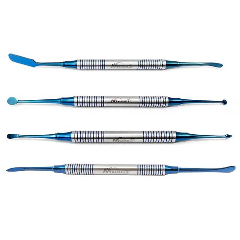 مجموعة مصعد سمحاقي للأسنان مكونة من 4 قطع مطلية بالتيتانيوم الأزرق | Prichard Molt Buser Surgical Elevators | Stainless Steel Implant Instruments Autoclavable in Kuwait