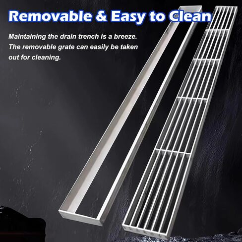 Long Outdoor Drain Grate Trench Drain Kit, Sewerage Gratings System for Driveway/Garage/Yard, 304 Stainless Steel Drainage Channel Grate Cover(100x20x3cm (39.4x7.9x1.2in)) in Kuwait