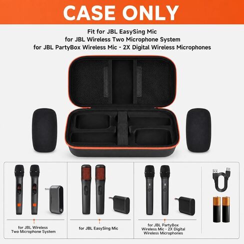 Comecase Microphone Carrying Case for JBL EasySing Mic & for JBL PartyBox Wireless Mic 2X, Hard EVA Karaoke Mic Storage Bag Fits 2 Mics, Receiver, Cable, Batteries, Includes 2 Foam Covers, Case Only in Kuwait