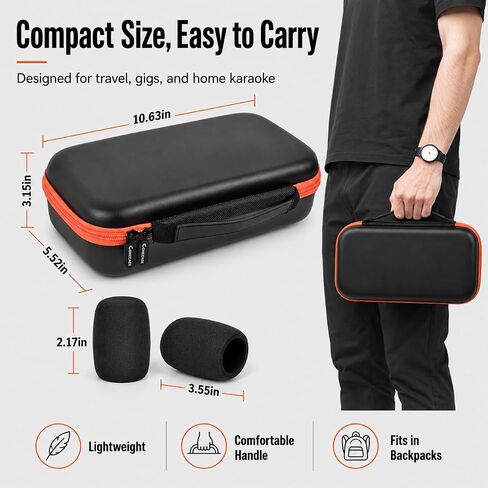 Comecase Microphone Carrying Case for JBL EasySing Mic & for JBL PartyBox Wireless Mic 2X, Hard EVA Karaoke Mic Storage Bag Fits 2 Mics, Receiver, Cable, Batteries, Includes 2 Foam Covers, Case Only in Kuwait