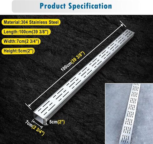 Trench Drain System 2/3/4/5/6 Inch Wide, 304 Stainless Steel Channel Drain Grate Kit for Yard Driveway Patio Deck, Indoor Outdoor Floor Drainage Trench(7x5cm(2 3/4"x2")) in Kuwait