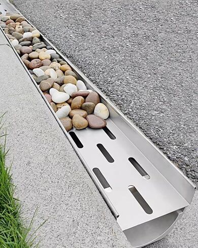 Outdoor Channel Drain Kit, Trench Drainage Gutter for Cobble Stones Filling, Sewerage Gratings System with Stainless Steel Grate(Size:25x25cm(9 7/8x9 7/8")) in Kuwait
