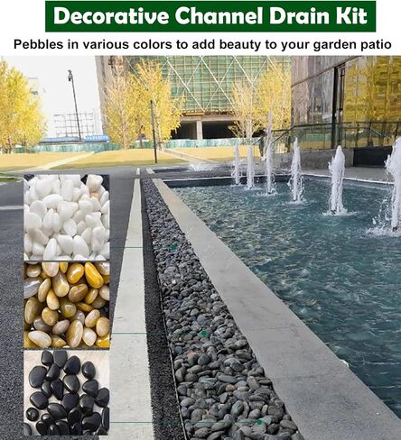 Outdoor Channel Drain Kit, Trench Drainage Gutter for Cobble Stones Filling, Sewerage Gratings System with Stainless Steel Grate(Size:25x25cm(9 7/8x9 7/8")) in Kuwait