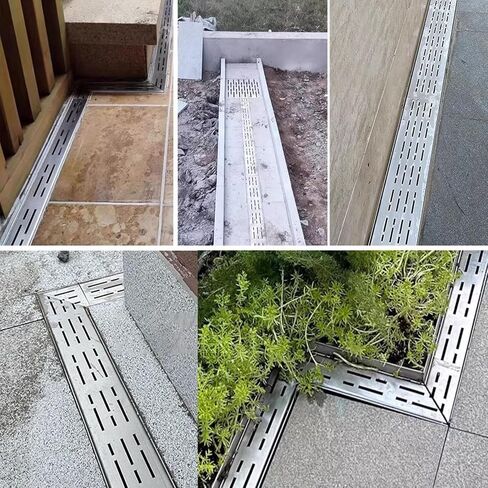 5cm Slim Channel Drain KitMini Stainless Steel Trench Drainage for Deck & Garden Outdoor Concrete Floor Grate 4 Pack (5x3cm Silver) in Kuwait