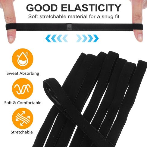 Healifty Thin Sports Headbands for Men Women: 9pcs Non Slip Elastic Hair Bands Black, Athletic Sweat Accessories for Workout Running Soccer Yoga in Kuwait