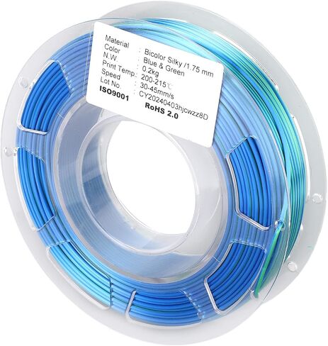 Silk PLA 3D Printer Filament, Dual Color Blue Green Shiny 1.75mm Filament with Smooth Texture for Most 3D Printers, 1kg Spool in Kuwait