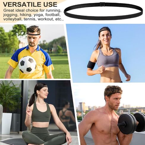 Healifty Thin Sports Headbands for Men Women: 9pcs Non Slip Elastic Hair Bands Black, Athletic Sweat Accessories for Workout Running Soccer Yoga in Kuwait