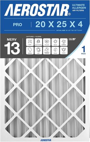 Aerostar 20x25x4 MERV 13-2 Count - Pleated Furnace & Air Conditioner Filters - Removes Bacteria, Dust, Cold & Flu Germs, Lint, Mold, Pet Dander, Allergy-Causing Pollen, Smog, Smoke & Viruses in Saudi Arabia