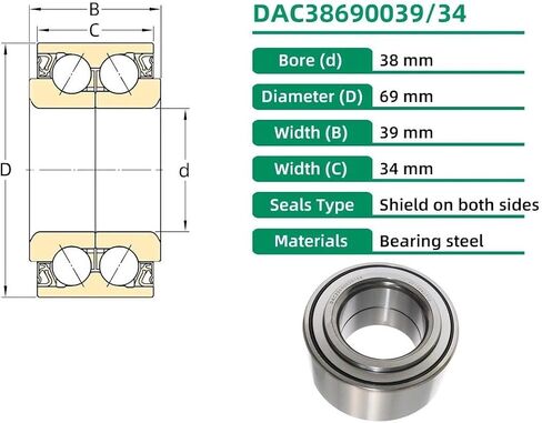 1PC DAC38690039/34 DAC3869W-3CS84 Front Wheel Hub Bearing 38x69x39x34mm in Kuwait