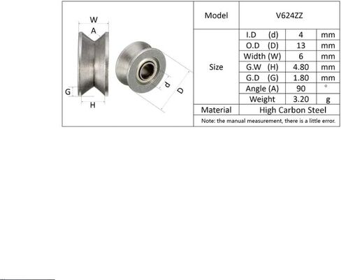 Power Transmission Products High Carbon Steel V624ZZ 20Pcs V Groove Sealed Ball Bearing 624VV Guide Track Roller V624 Embroidery Machine Bearings in Kuwait
