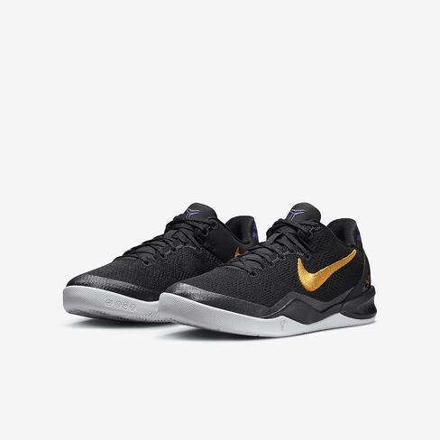 حذاء كرة السلة Kobe 8 Big Kids (FN0266-002، أسود/أبيض/أرجواني كورت/ذهبي جامعي) مقاس 5 in Kuwait