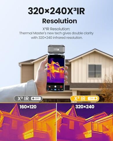 Thermal Master P1 - كاميرا حرارية لأجهزة iOS وAndroid، دقة تصوير بالأشعة تحت الحمراء 160x120 مع متتبع البقع، تكبير 15x، دقة 3.6 درجة فهرنهايت، درجة حرارة عالية -4 درجة فهرنهايت -1112 درجة فهرنهايت، دقة فائقة 320x240 in Kuwait
